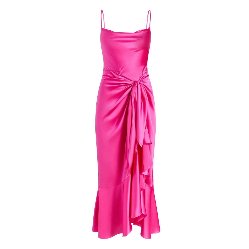 NWT Cinq a Sept 100% Silk Vivienda Dress Pink Cowl Neck Ruffle Midi Dress Size 8
